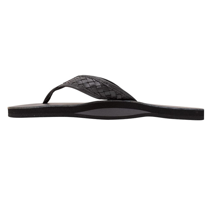 Rainbow Men's Premium Leather Flip-Flops Sandals - Black