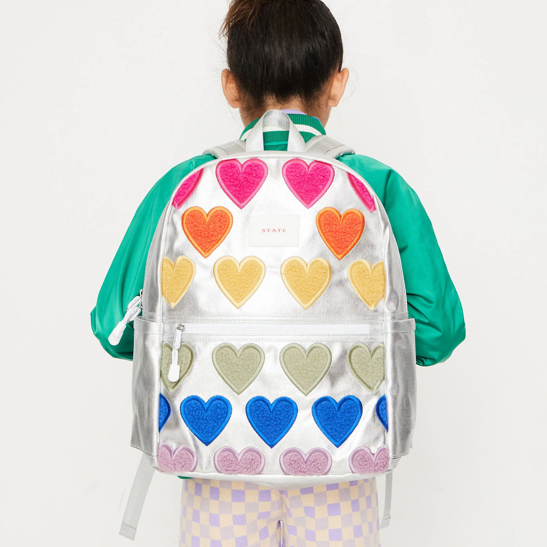 State Bags Kane Kids Double Pocket Large Backpack - FUZZY HEARTS