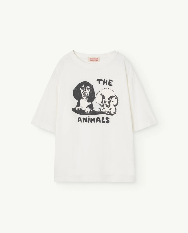 THE ANIMALS OBSERVATORY Kids White Puppies Rooster Oversize T-Shirt