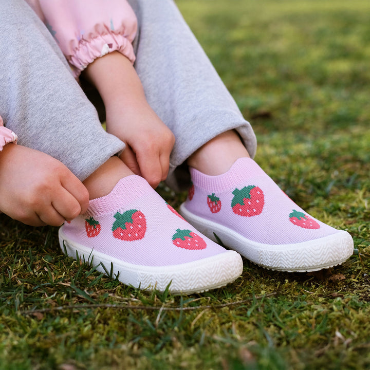 >Jan & Jul Kids Graphic Knit Shoe - Pink Strawberry