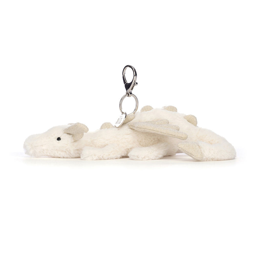 Jellycat Snow Dragon Bag Charm 4.7in x 3.1in x 8.7in