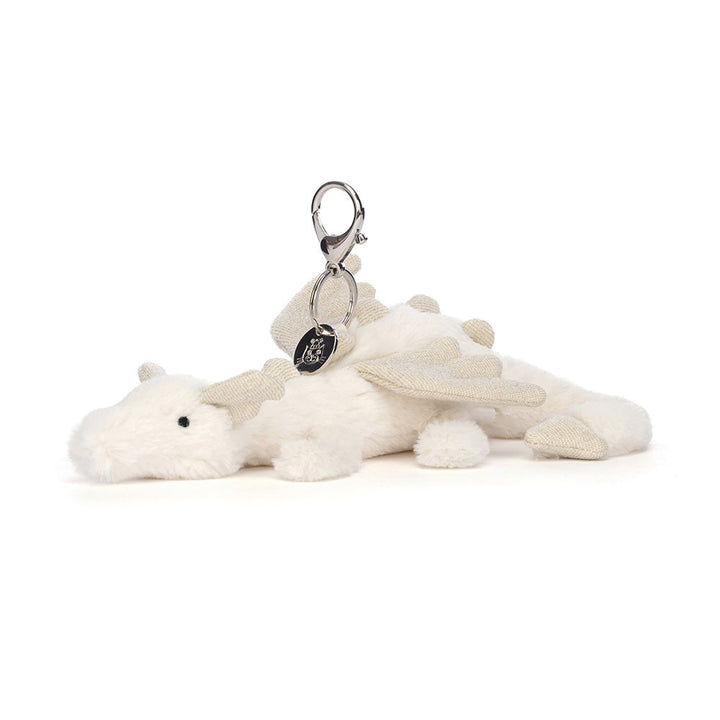 Jellycat Snow Dragon Bag Charm 4.7in x 3.1in x 8.7in