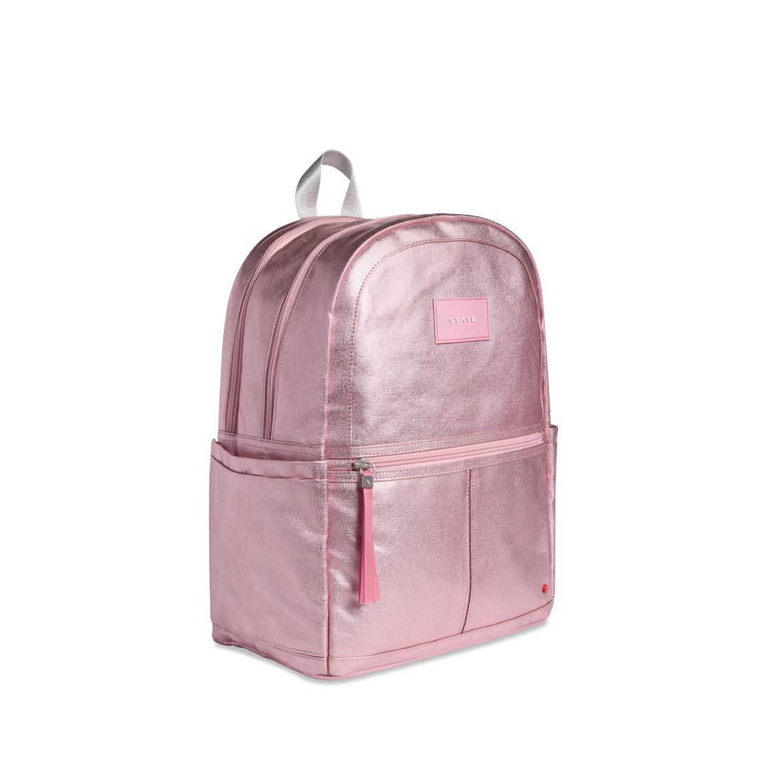 State Bags Kane Kids Double Pocket Backpack in Pink/Silver