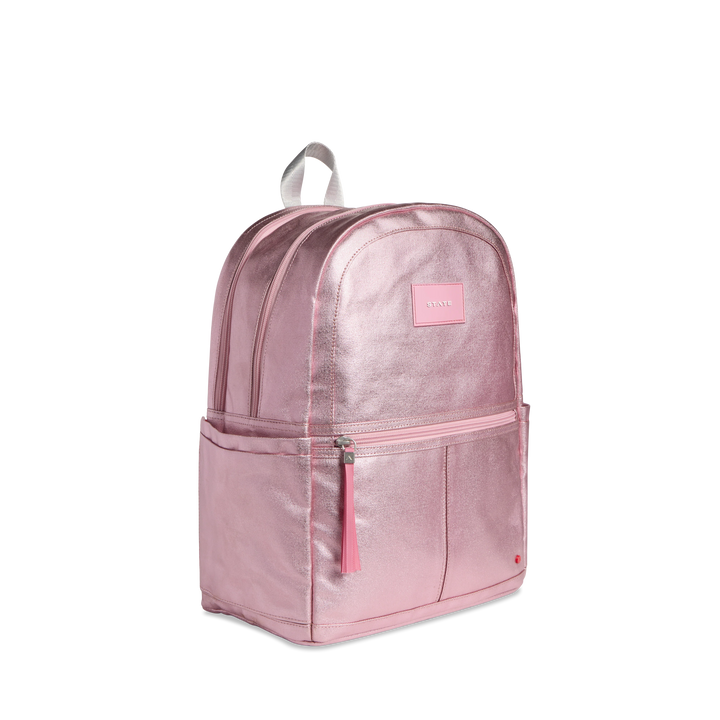 State Bags Kane Kids Double Pocket Backpack in Pink/Silver