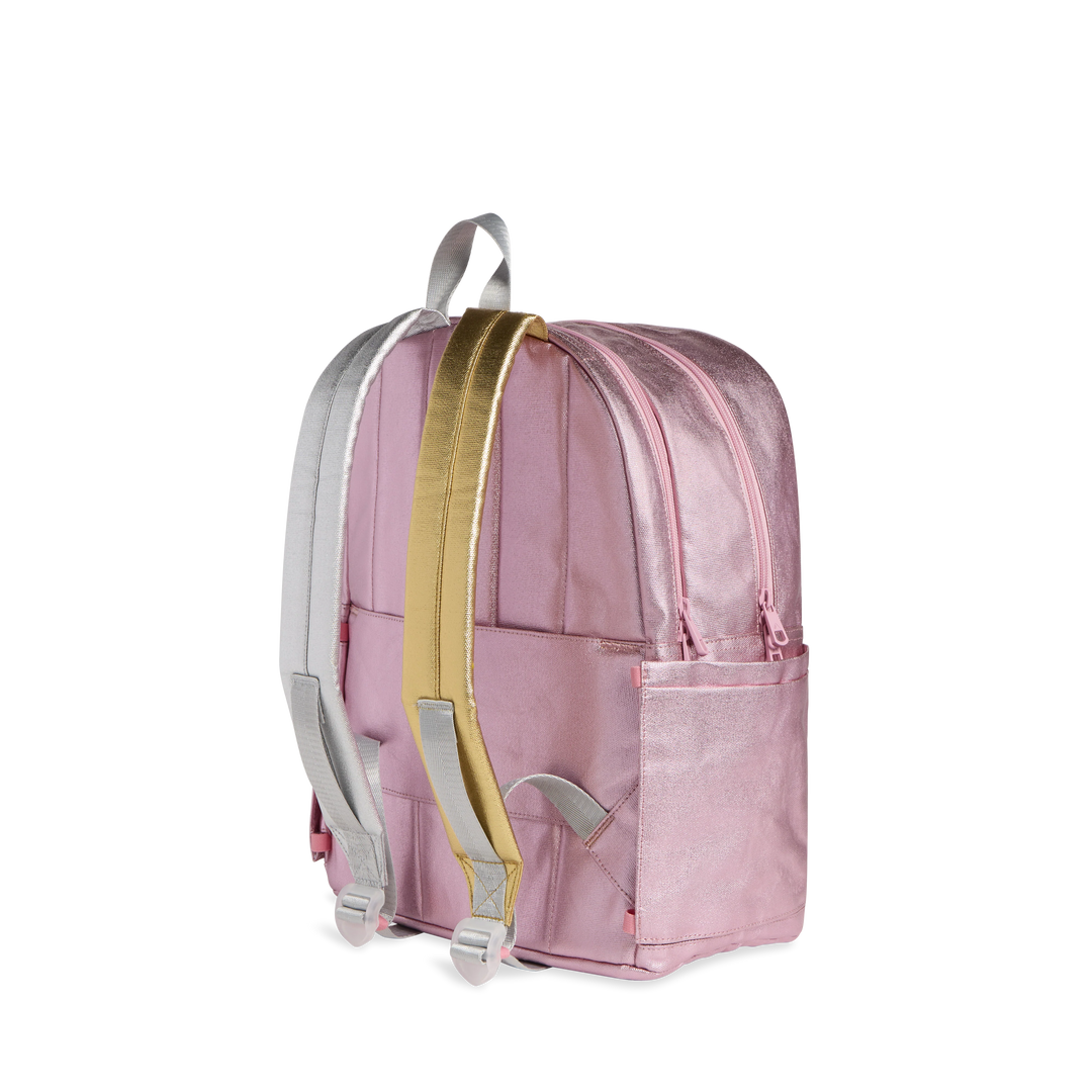 State Bags Kane Kids Double Pocket Backpack in Pink/Silver