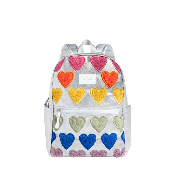 >State Bags Kane Kids Double Pocket Backpack - Metallic Fuzzy Hearts