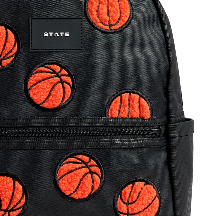 State Bags Kane Kids Double Pocket Large Backpack - Fuzzy Basketballs