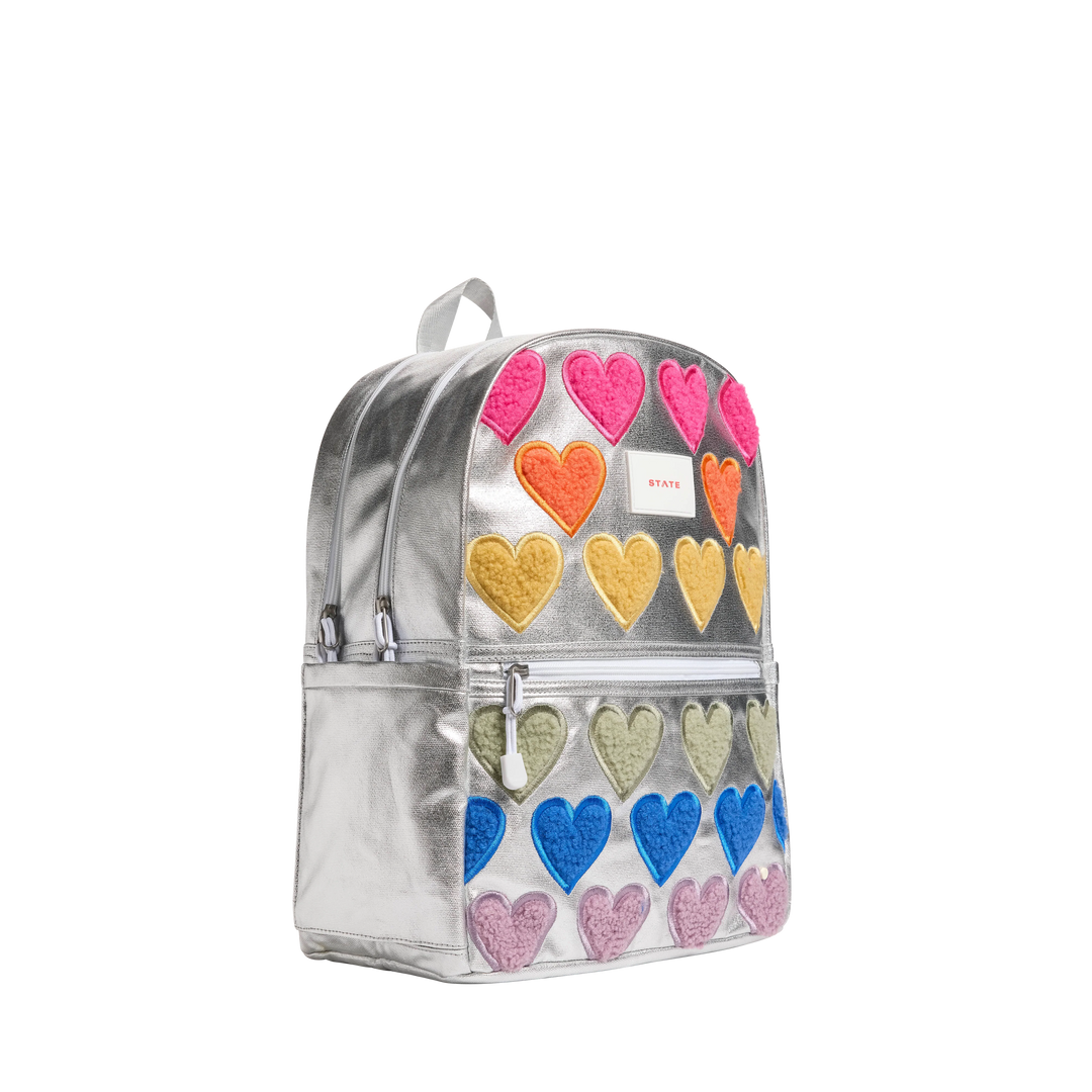 >State Bags Kane Kids Double Pocket Backpack - Metallic Fuzzy Hearts