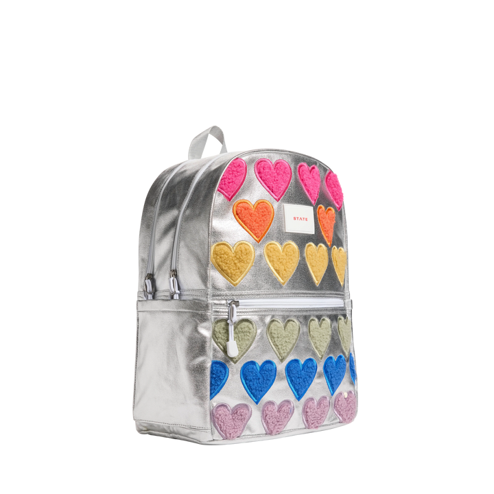 >State Bags Kane Kids Double Pocket Backpack - Metallic Fuzzy Hearts