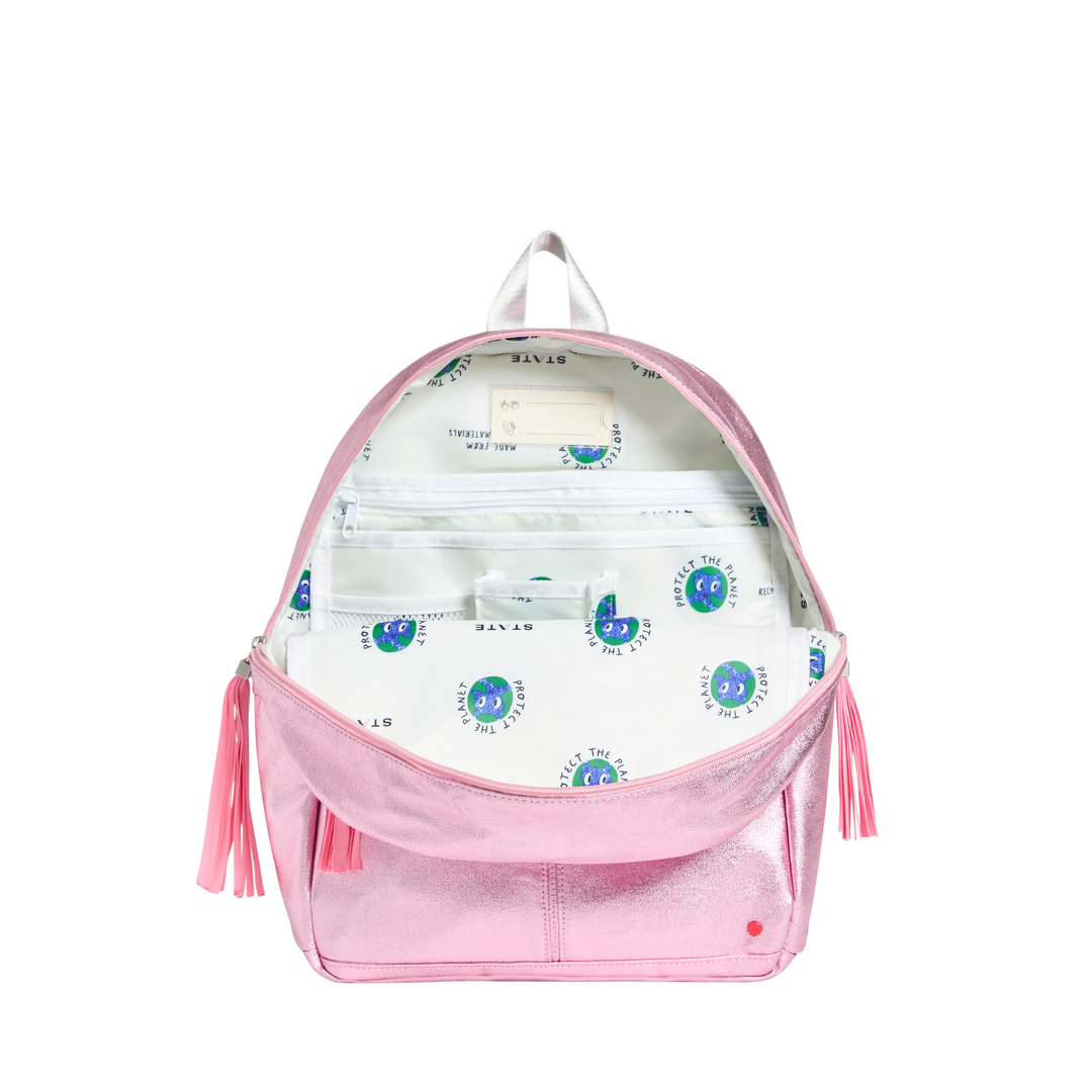 State Bags Kane Kids Backpack in Metallic PINK SILVER Mom Loves Me Children Boutique