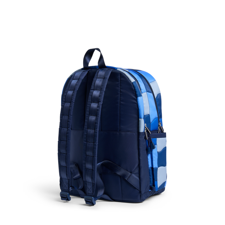 >State Bags Kane Kids Double Pocket Large Backpack in Blue Puffer Check
