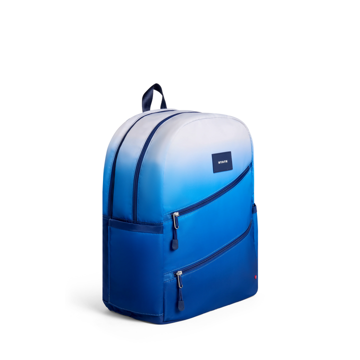 >State Bags Kane Kids Double Pocket Large Backpack in Blue Gradient Diagonal Zipper