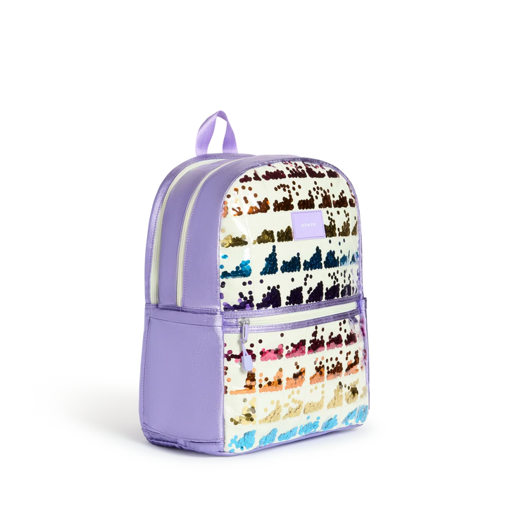State Bags Kane Kids Double Pocket Backpack - Metallic | Lilac Quilted Sequins