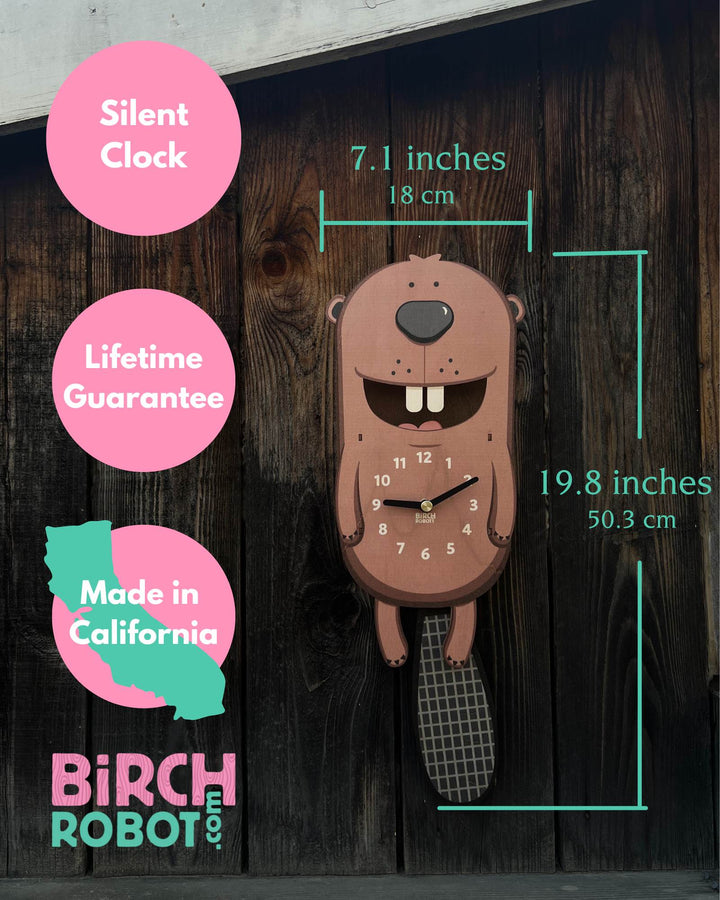 Birch Robot Chewy the Beaver Pendulum Clock