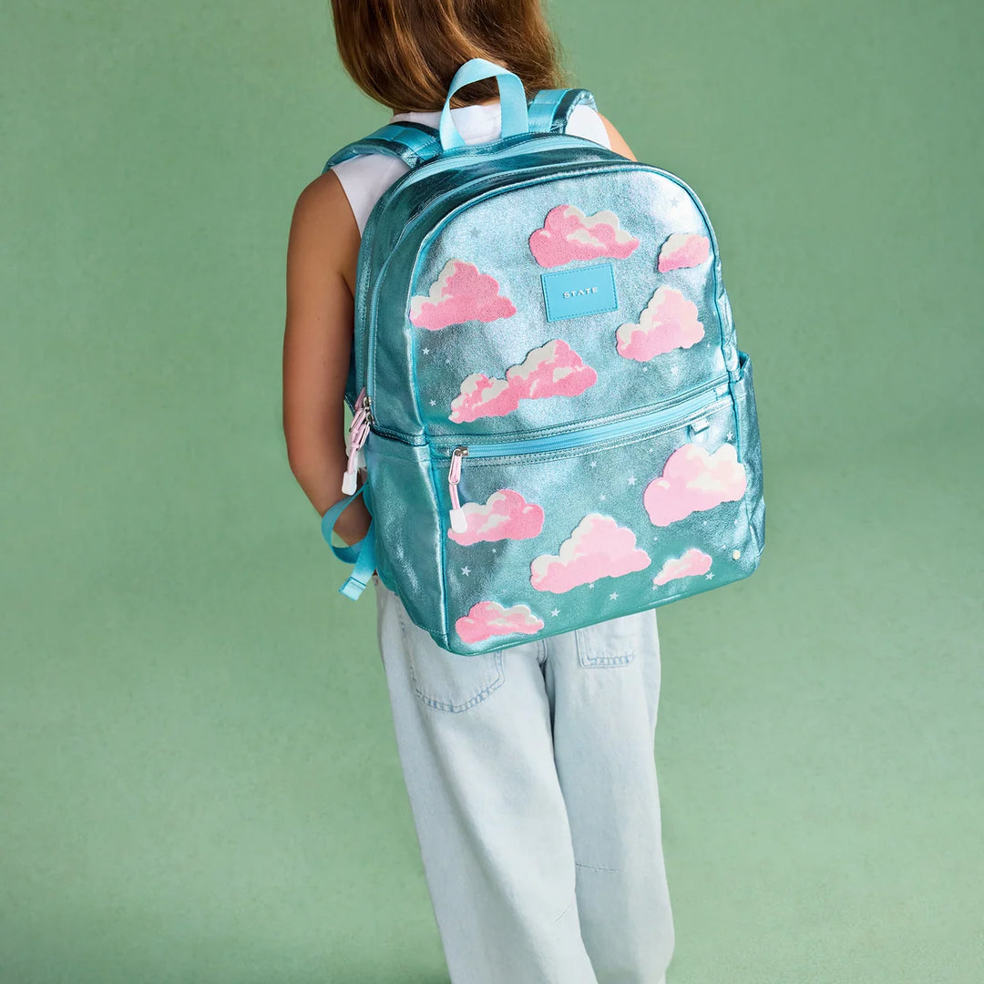 State Bags Kane Kids Double Pocket Backpack - Metallic | Clouds