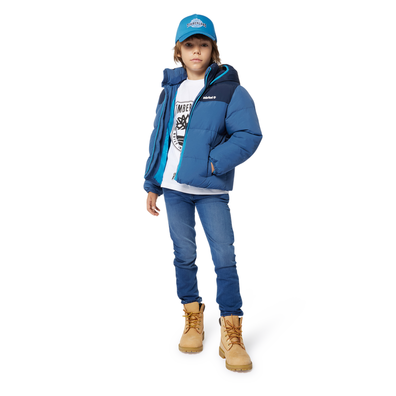 Timberland Kids Water-Repellent Blue Hooded Puffer Jacket