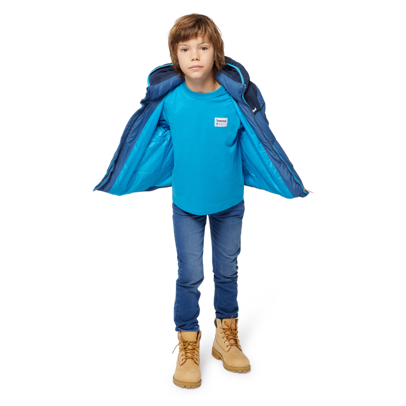 Timberland Kids Water-Repellent Blue Hooded Puffer Jacket