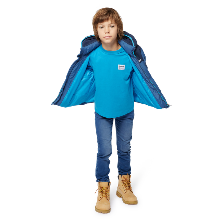 Timberland Kids Water-Repellent Blue Hooded Puffer Jacket