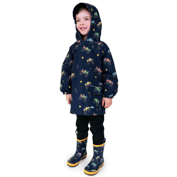 >Jan & Jul Kids Shell/Puddle-Dry Waterproof Jacket - Big Trucks