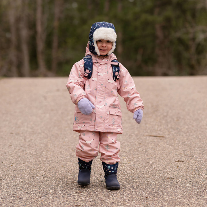 >Jan & Jul Kids Cozy-Dry Rain & Snow Pants (Fleece Lined) - Pink Forest