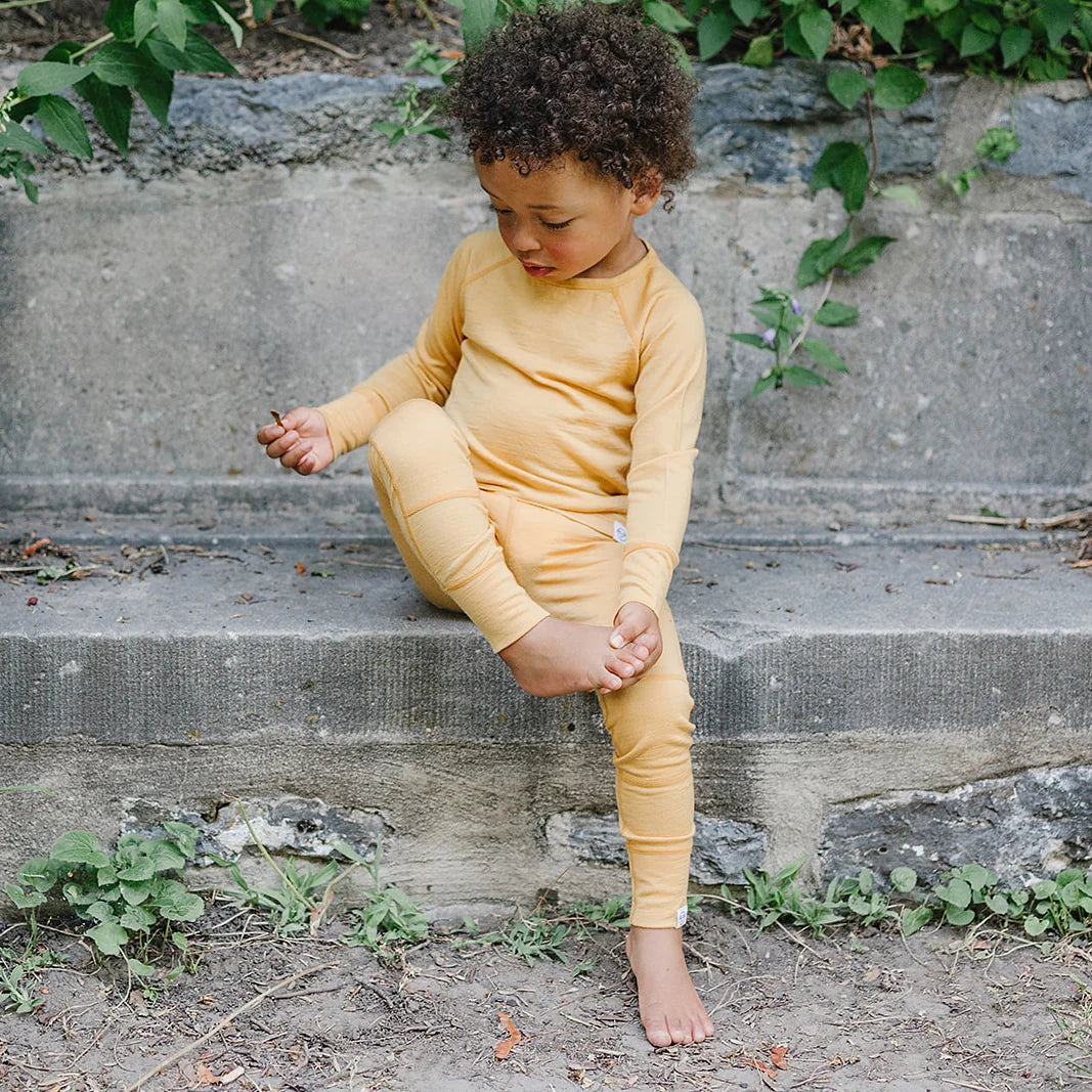 >Woolino Kids Merino Wool Base Layer Long Sleeve Top + Leggings Set - Honey