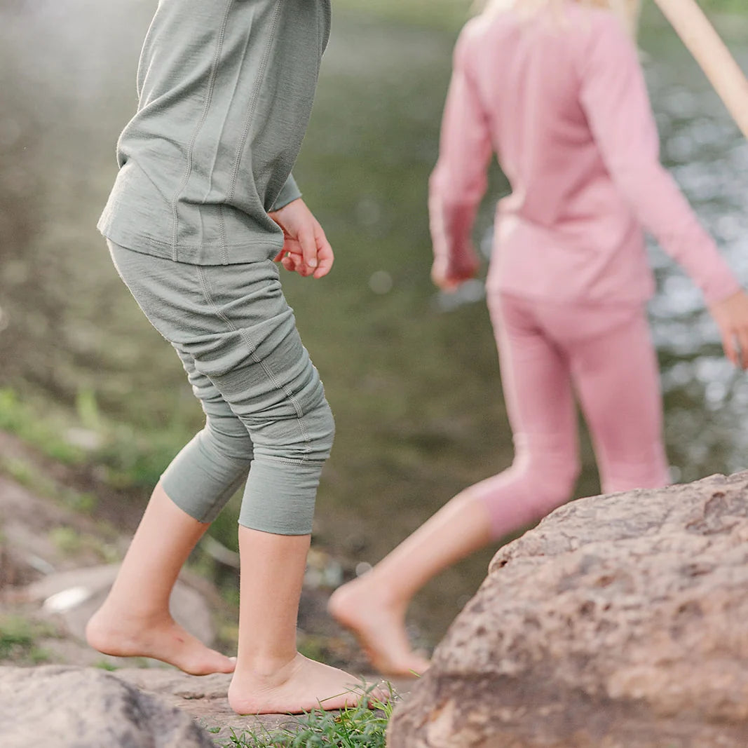 >Woolino Kids Merino Wool Base Layer Long Sleeve Top + Leggings Set - Sage