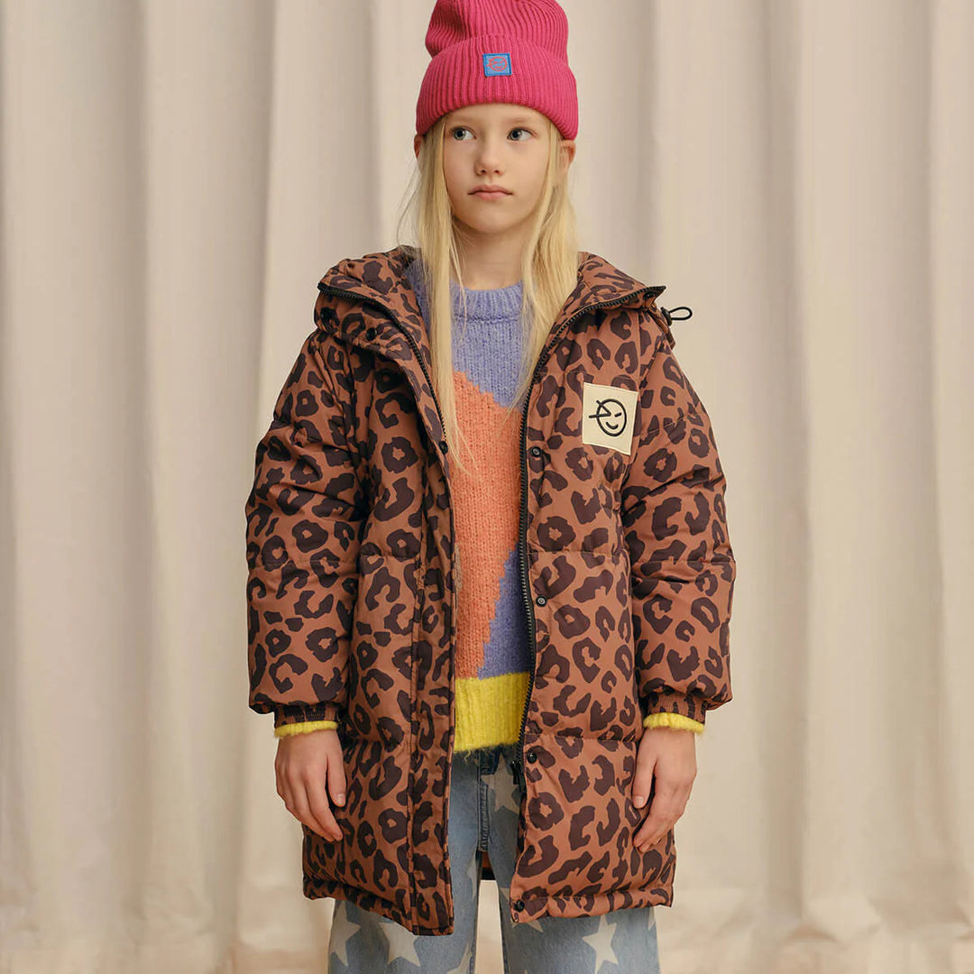 Wynken Kids Riga Long Down Coat Jacket - Brun Animal Print