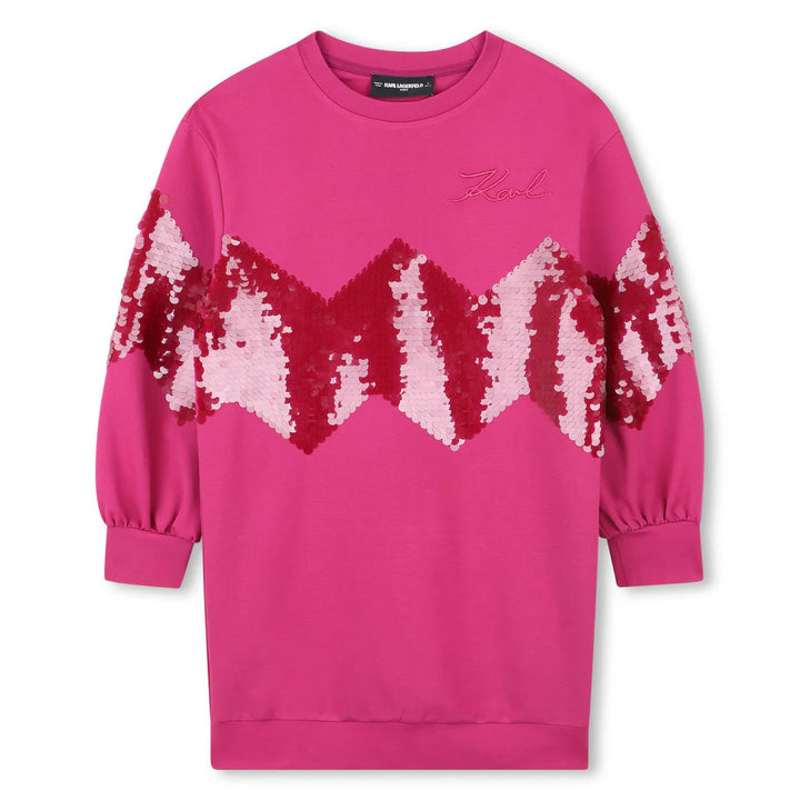 Karl Lagerfeld Kids Girls Fuchsia Sequin Sweatshirt Dress - 8Y