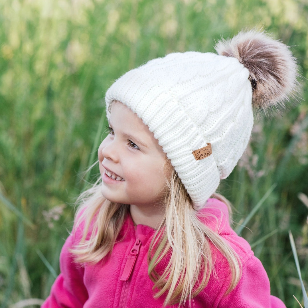 >Jan & Jul Kids & Adult Cable Knit Twinning Beanies Hat - Cream