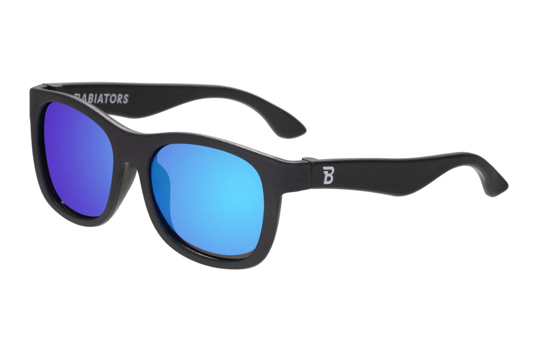 Babiators Kids Polarized Navigator Sunglasses w/ Cobalt Mirrored Lens - Jet Black