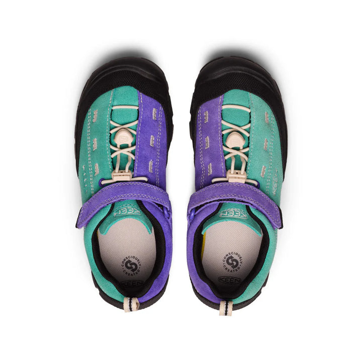 >KEEN Kids Jasper II Play-Anywhere Comfort Leather Sneaker - Bright Aqua/Purple Opulence