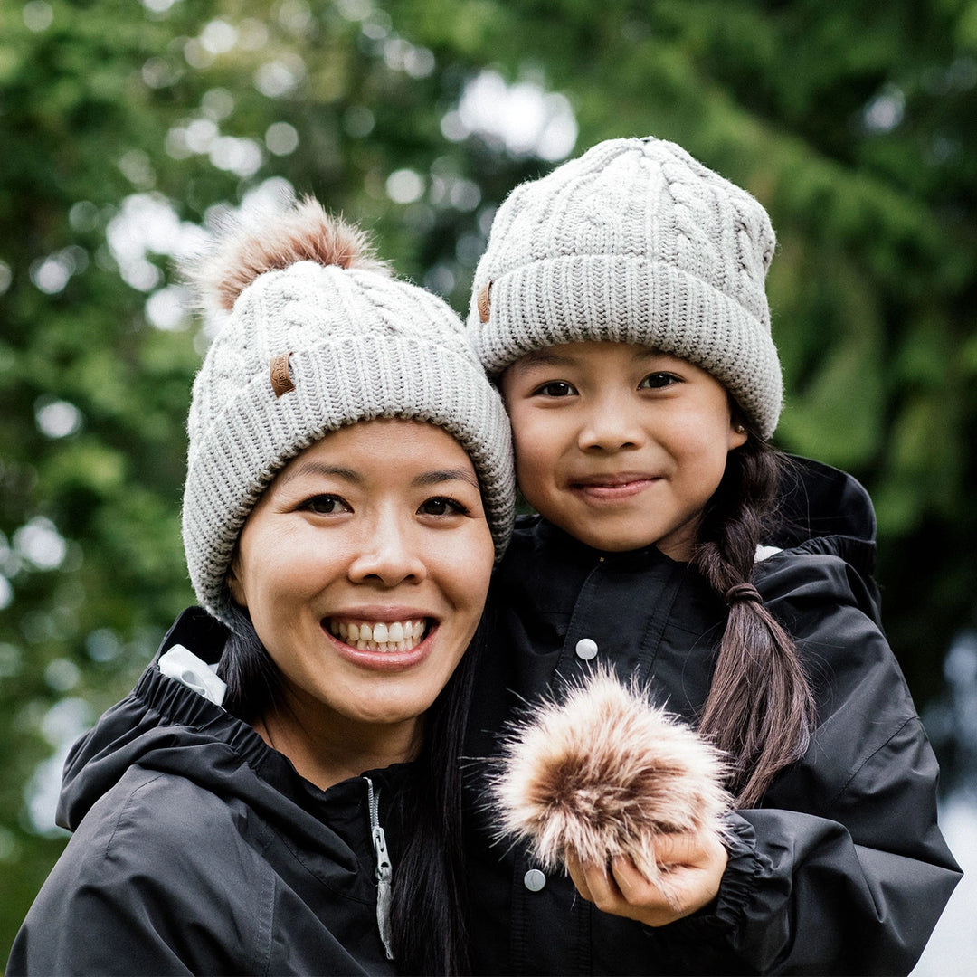 >Jan & Jul Kids & Adult Cable Knit Twinning Beanies Hat - Grey