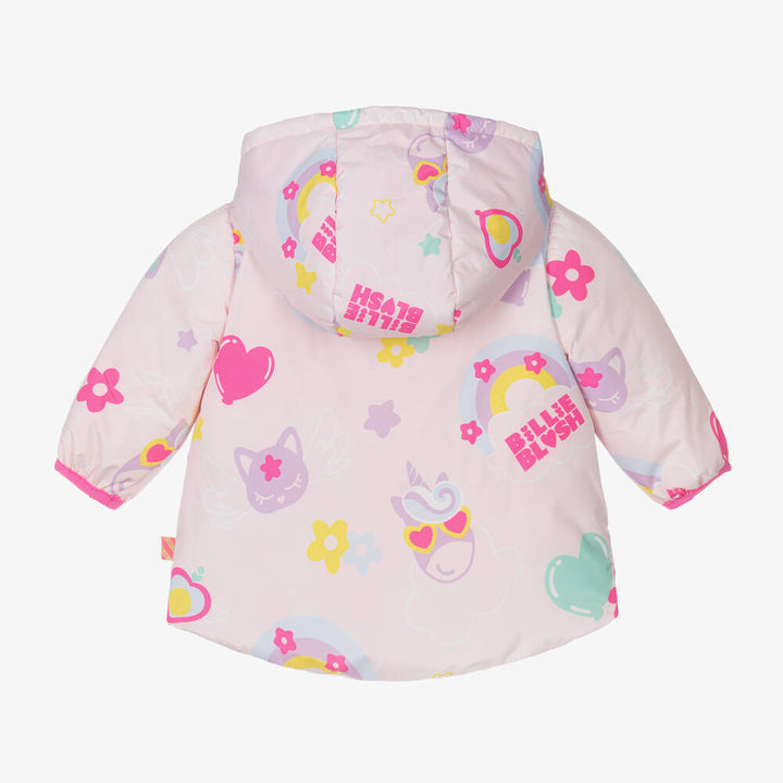 Billieblush Girls Pink Padded Rainbow Cat Jacket - 9M