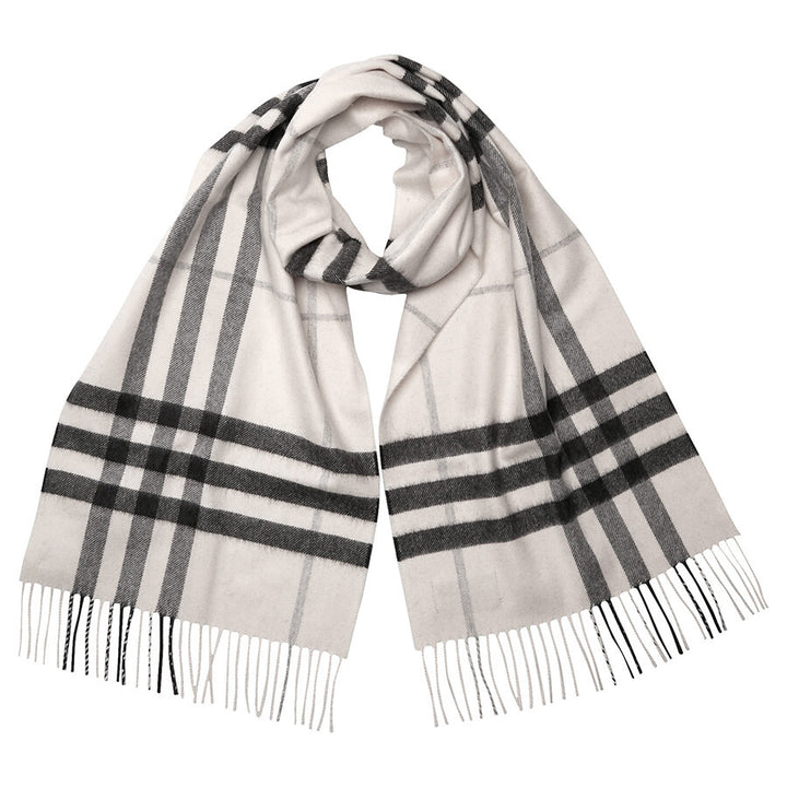 Burberry Classic Cashmere Fringed Check Scarf - Natural White