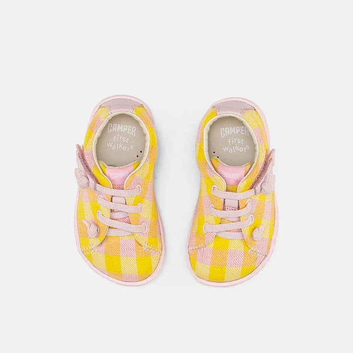 Camper Kids Baby PEU Yellow / Pink Plaid Leather Sneakers Shoes