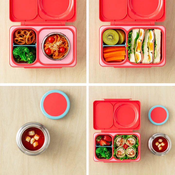 OmieBox UP Lunch Box with Fork, Spoon + Pod Set (Cherry Pink)