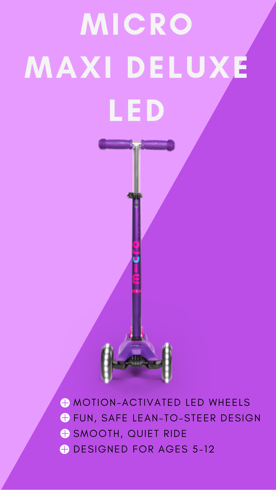 Micro Kids Maxi Deluxe LED Scooter - Red [Age 5-12]