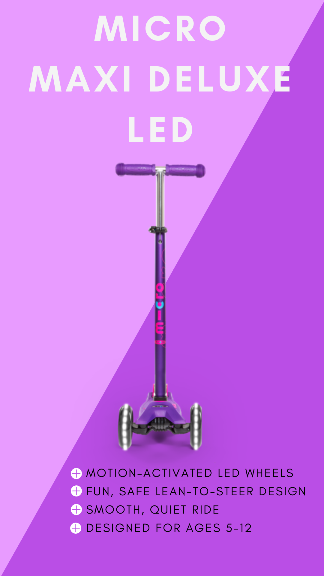 Micro Kids Maxi Deluxe LED Scooter - Purple [Age 5-12]