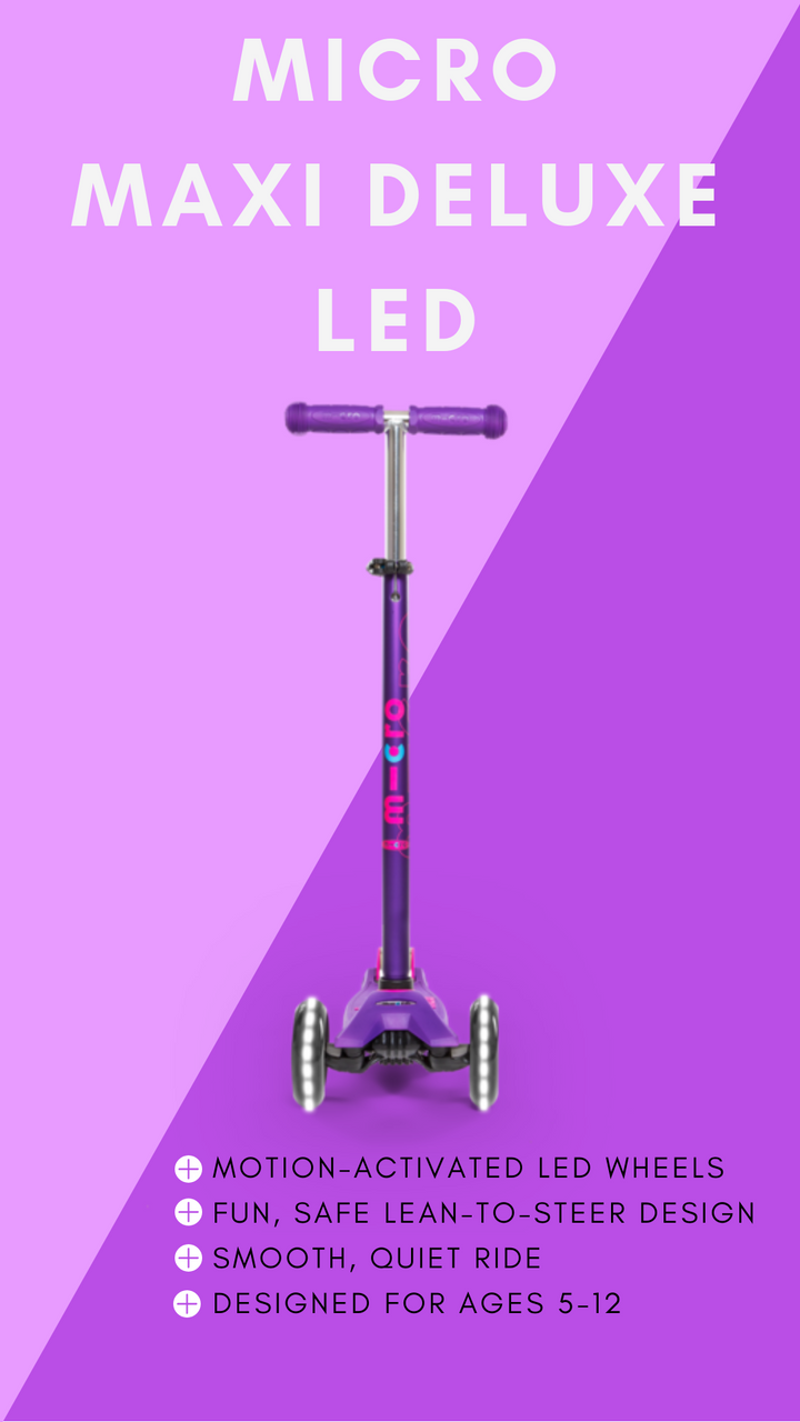 Micro Kids Maxi Deluxe LED Scooter - Purple [Age 5-12]