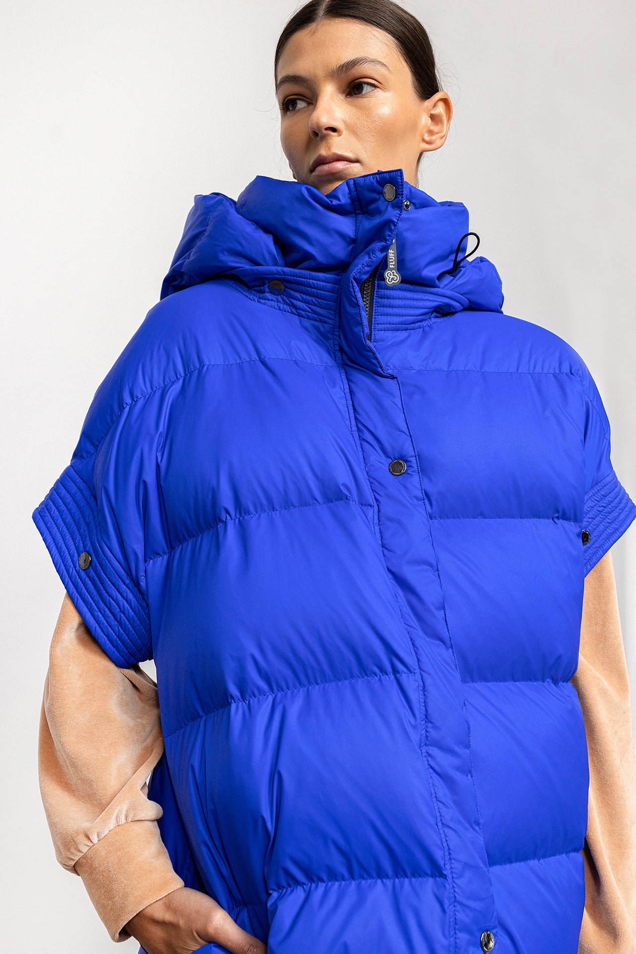 Down jacket with classic collar in water-repellent embossed nylon with detachable  sleeves | EMPORIO ARMANI Man