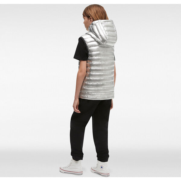 Moose Knuckles Kids Air Down Metallic Vest With Zip Pockets - Silver
