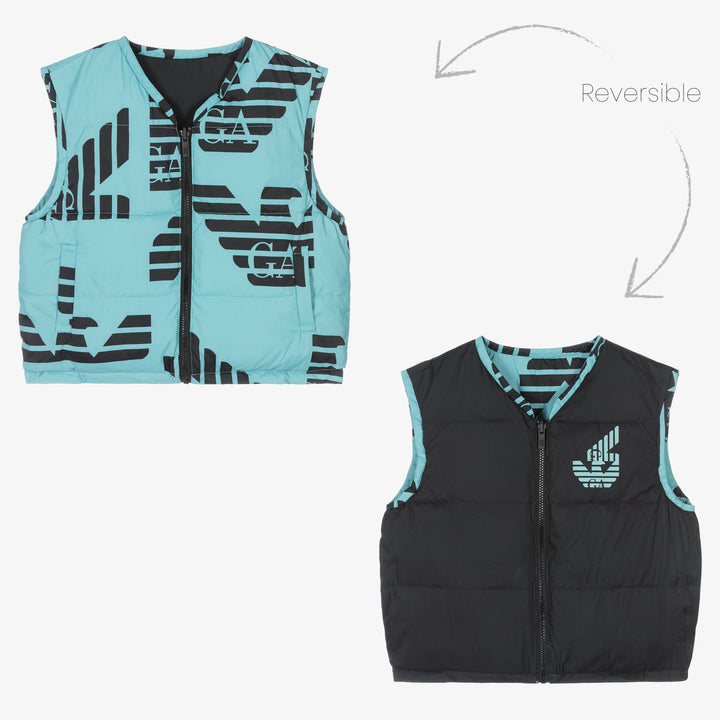 Emporio Armani Junior Kids Blue Reversible EA Crew Gilet / Vest - 6Y