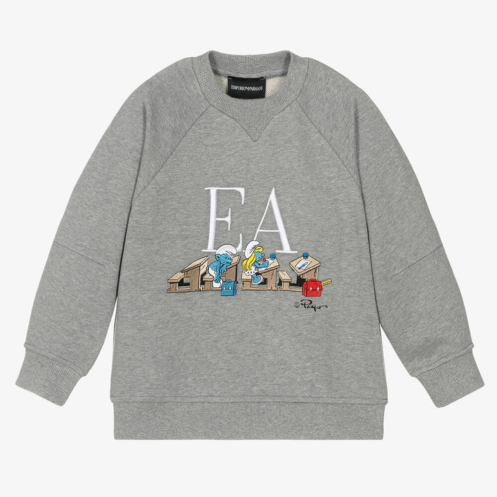 Emporio Armani Junior Kids Grey Marl Organic Cotton Smurfs Sweatshirt - 6Y