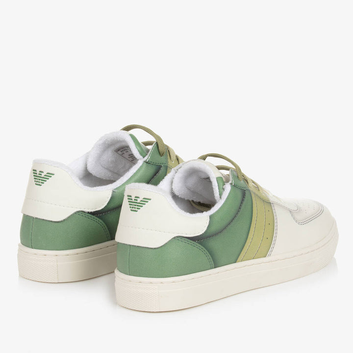 Emporio Armani Junior Kids Unisex Ivory & Green Lace-Up Trainers Winter Sneaker