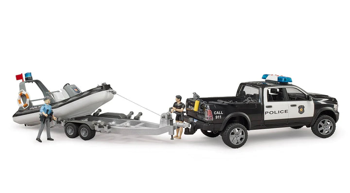 >Bruder 02507 Police Ram 2500 w/ Trailer, Boat and 2 Figures