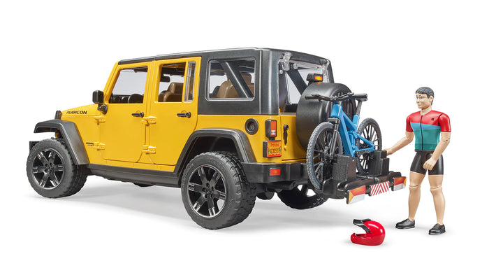 >Bruder 02543 Jeep Wrangler Rubicon Unlimited w/ 1 Mountain Bike and Male Cyclist