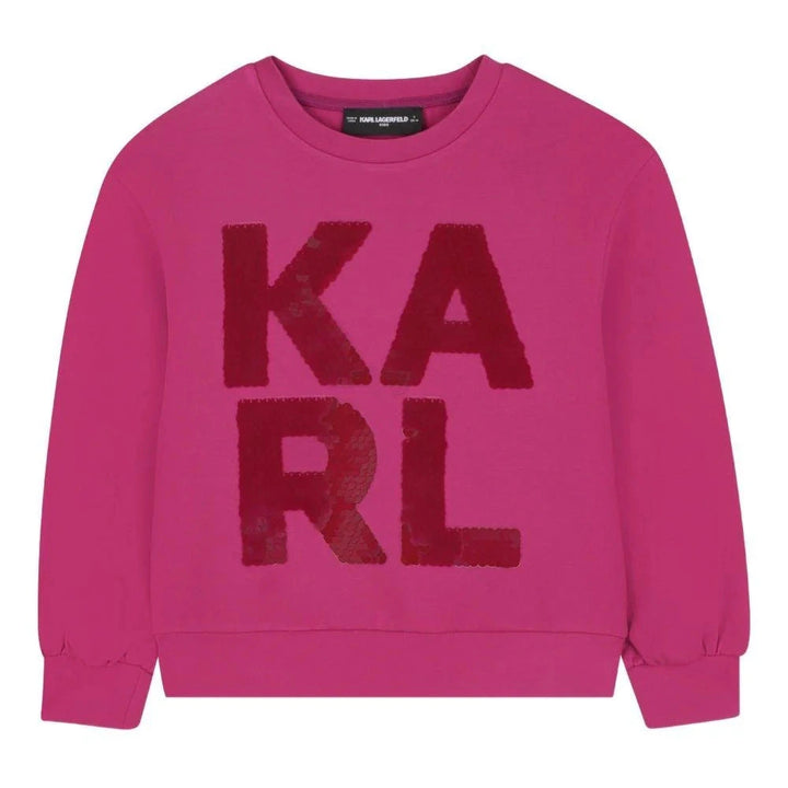 Karl Lagerfeld Kids Girls Fuchsia Sweatshirt with Sequin Logo - 8Y