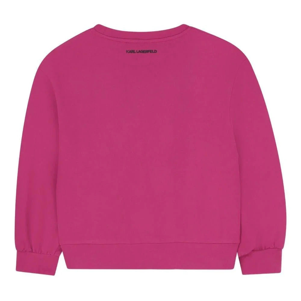 Karl Lagerfeld Kids Girls Fuchsia Sweatshirt with Sequin Logo - 8Y