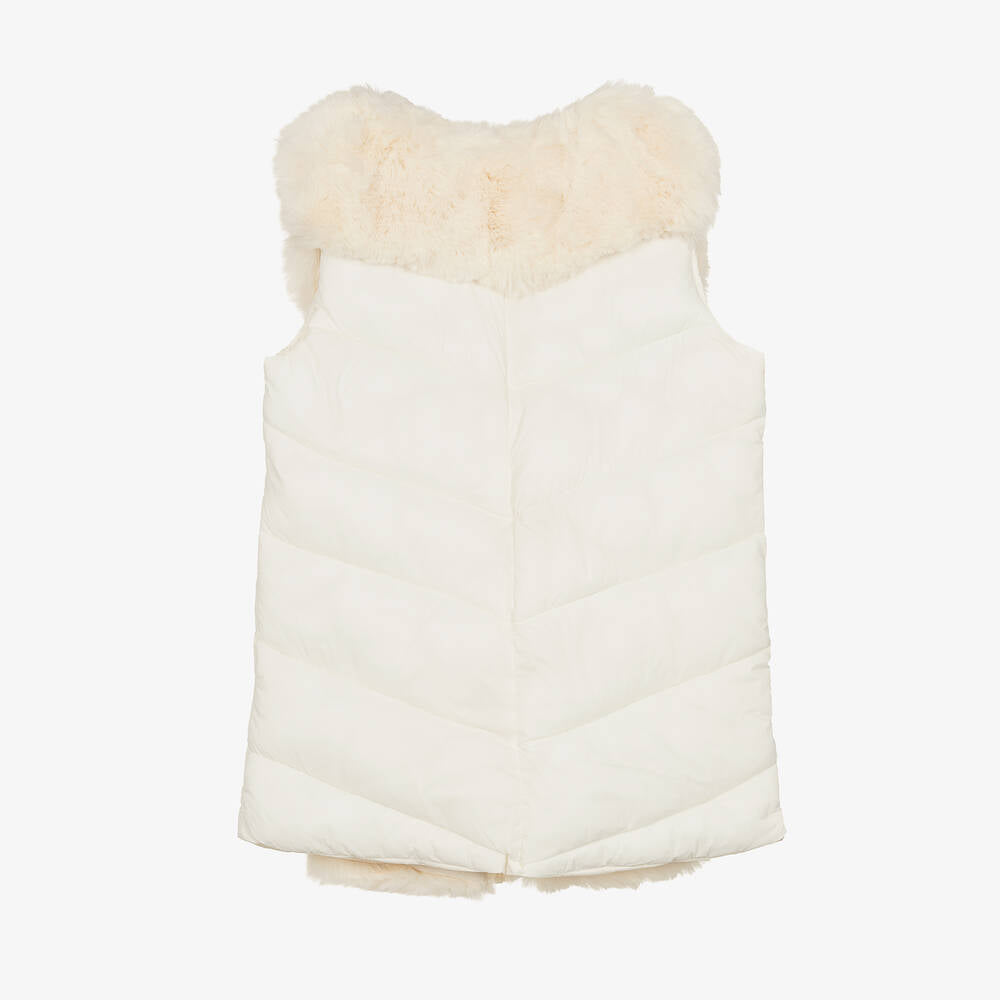 Fun & Fun Kids Girl Ivory Faux Fur Puffer Vest