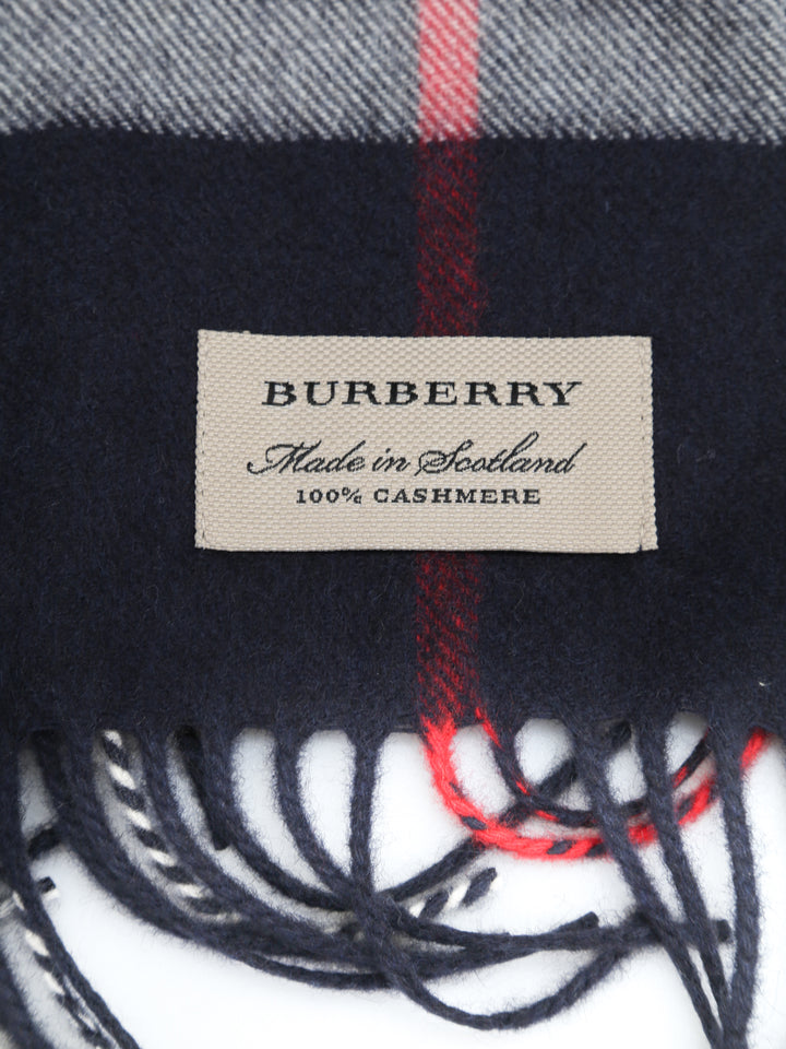 Burberry Classic Cashmere Fringed Check Scarf - Midnight Blue